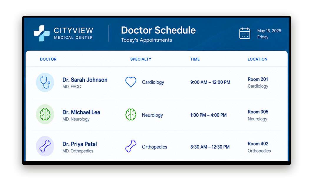 Healthcare waiting area digital signage
