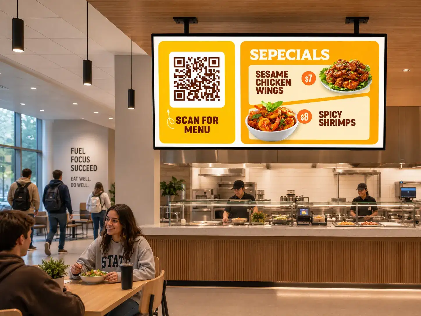 Cafeteria menu board on school digital signage