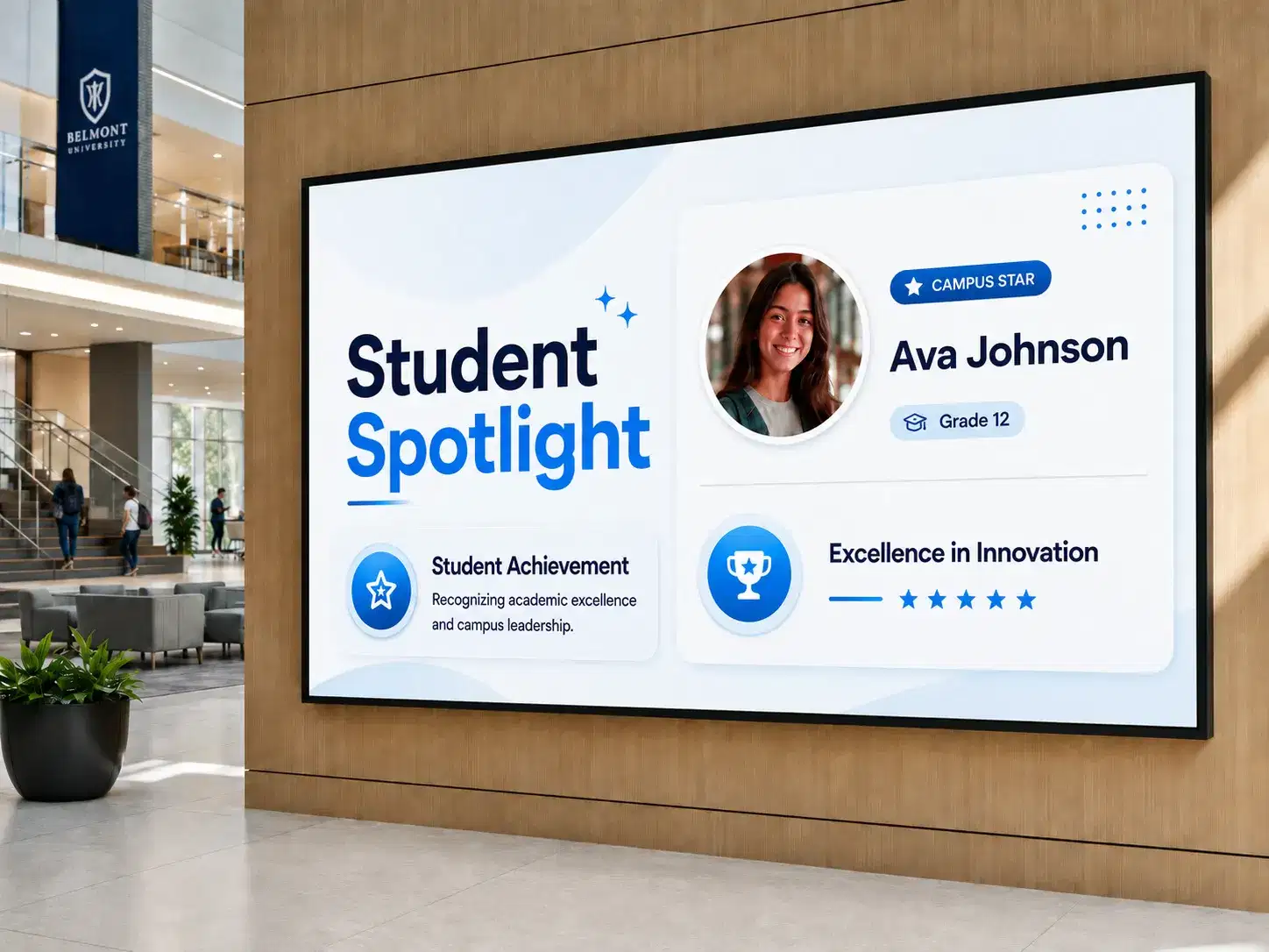 Student engagement content on school digital signage