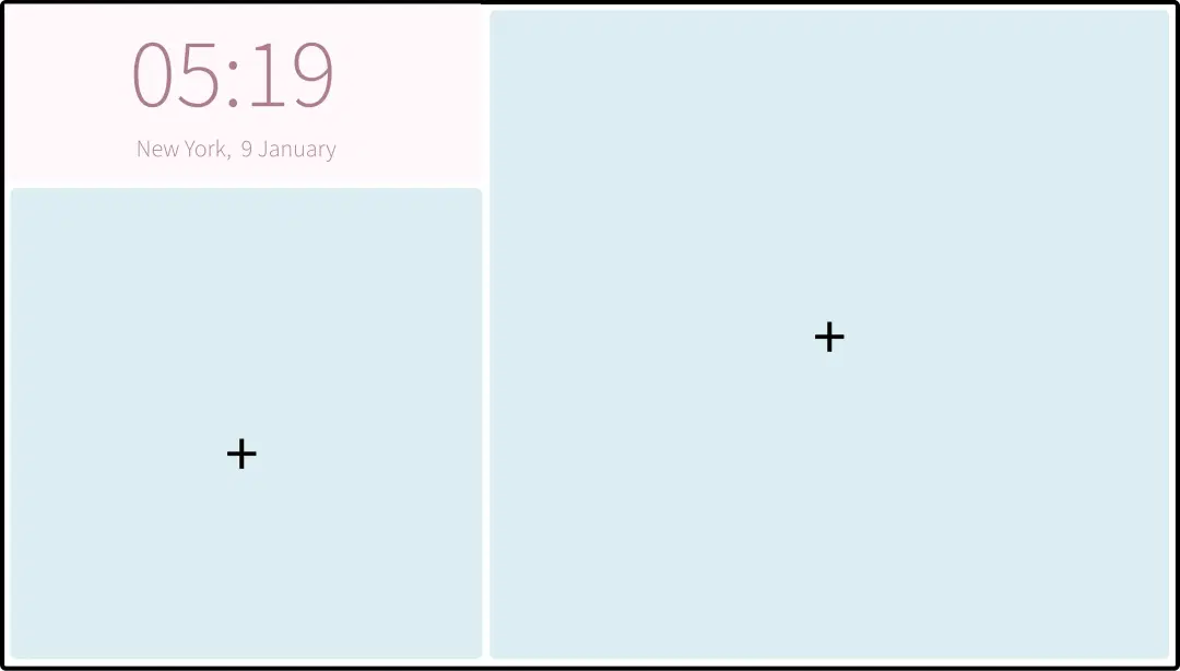 Step 2 digital signage software interface showing composition window with Clock app feed being displayed on the top