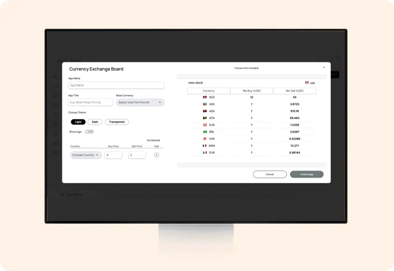 Currency Exchange Board App configuration screen