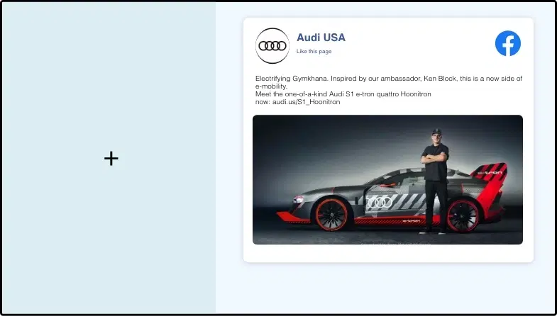 Step 2: Digital signage software interface showing composition window with Facebook app feed being displayed on the right