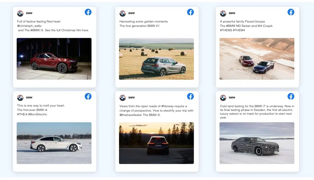 digital signage Facebook Plus app layout preview showing posts in another style