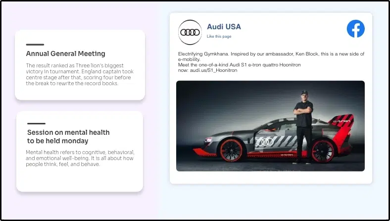 Step 3: Digital signage software interface showing composition window with Facebook Plus app feed