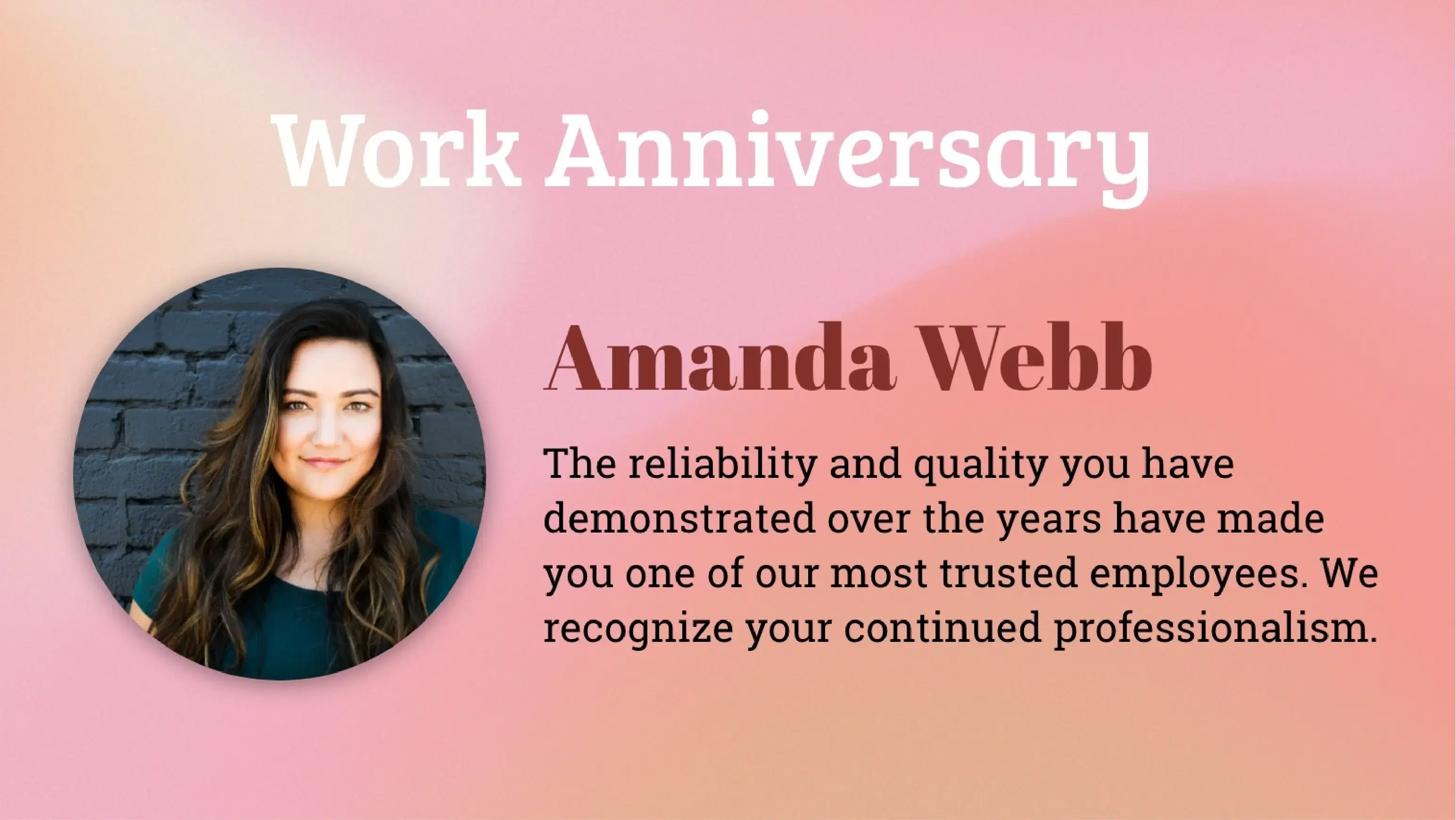 Digital signage showing work anniversary celebration message with the help of Pickcel's People Space App