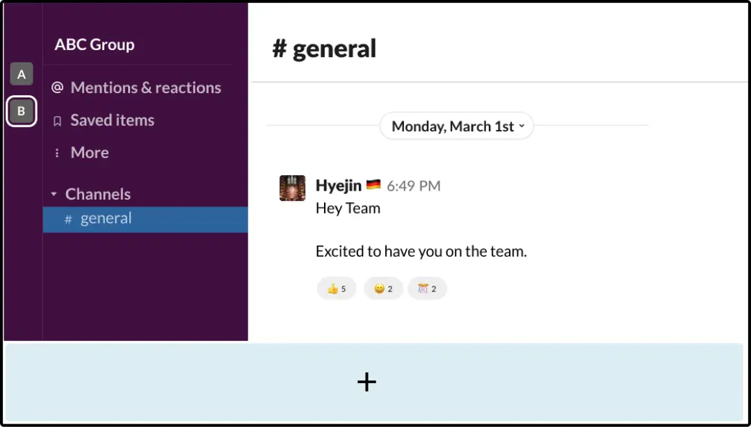 step 2 digital signage software interface showing composition window with Slack app feed being displayed on the top