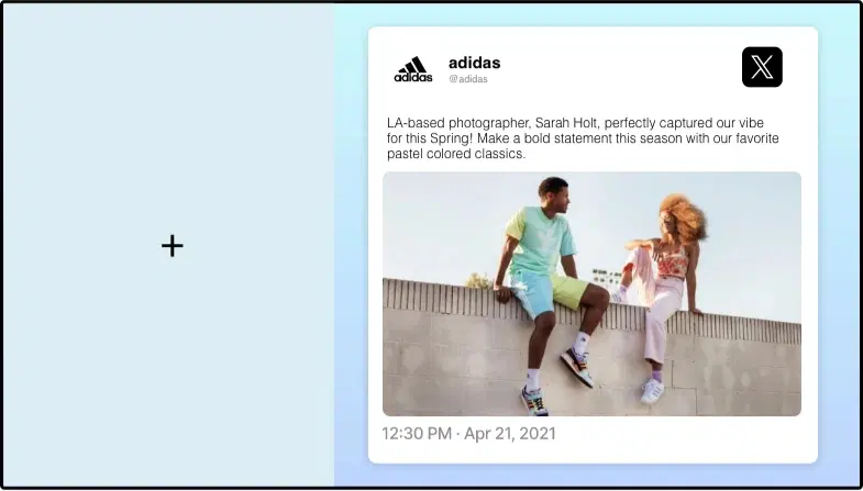 Step 2: Digital signage software interface showing composition window with Twitter app feed being displayed on the right