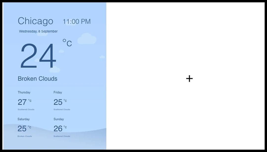 Step 2: Digital signage software interface showing composition window with Weather App feed being displayed