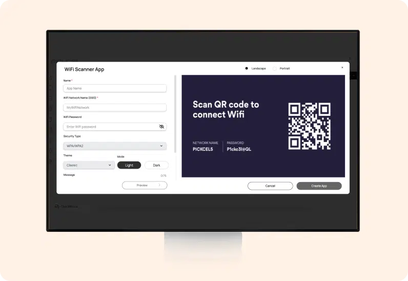 Wi-Fi Connect App configuration screen