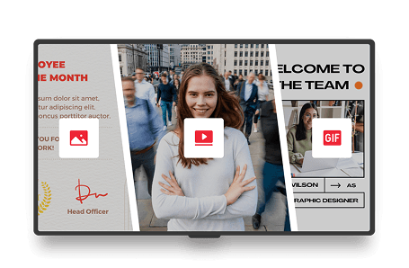 Team collaborating around a Pickcel-powered display