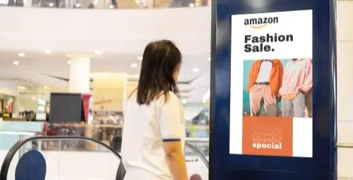 Amazon Easy kiosk displaying dynamic product promotions powered by Pickcel's digital signage software