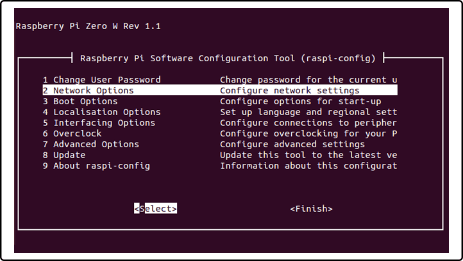 Raspberry Pi Configuration - Network Options Selection