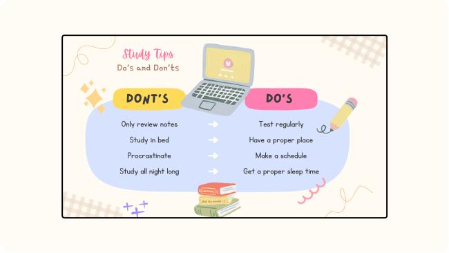 Digital display showing do's and don'ts