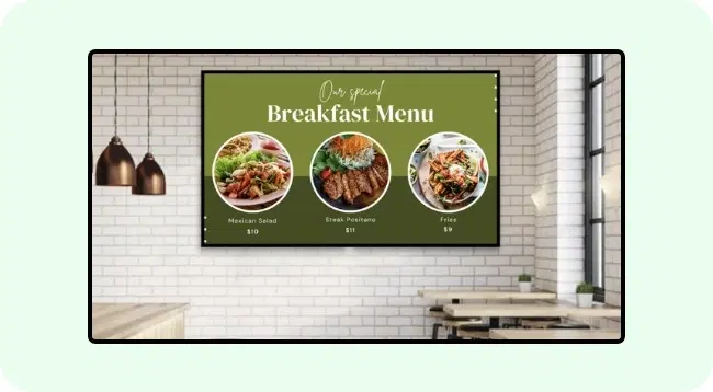 A digital signage screen showing canteen menu options