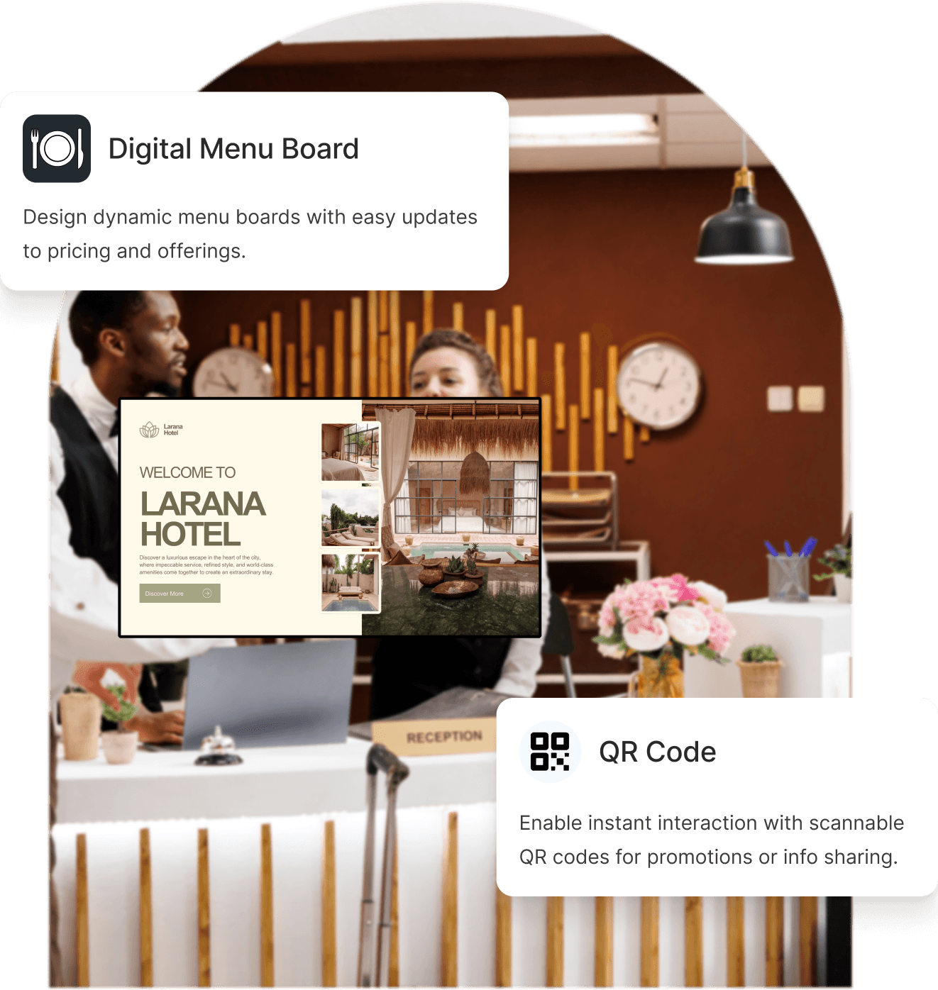 Hospitality digital signage showing property management systems integration
