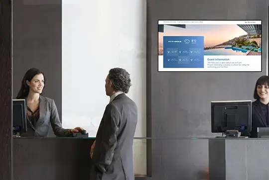 Hospitality digital signage in hotel lobby