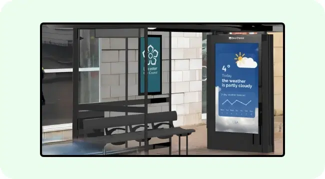 Weather and news updates on digital signage screen