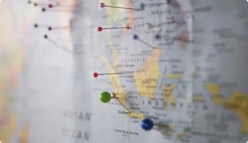 physical map with pins to locations that is planned to play specific content on specific location