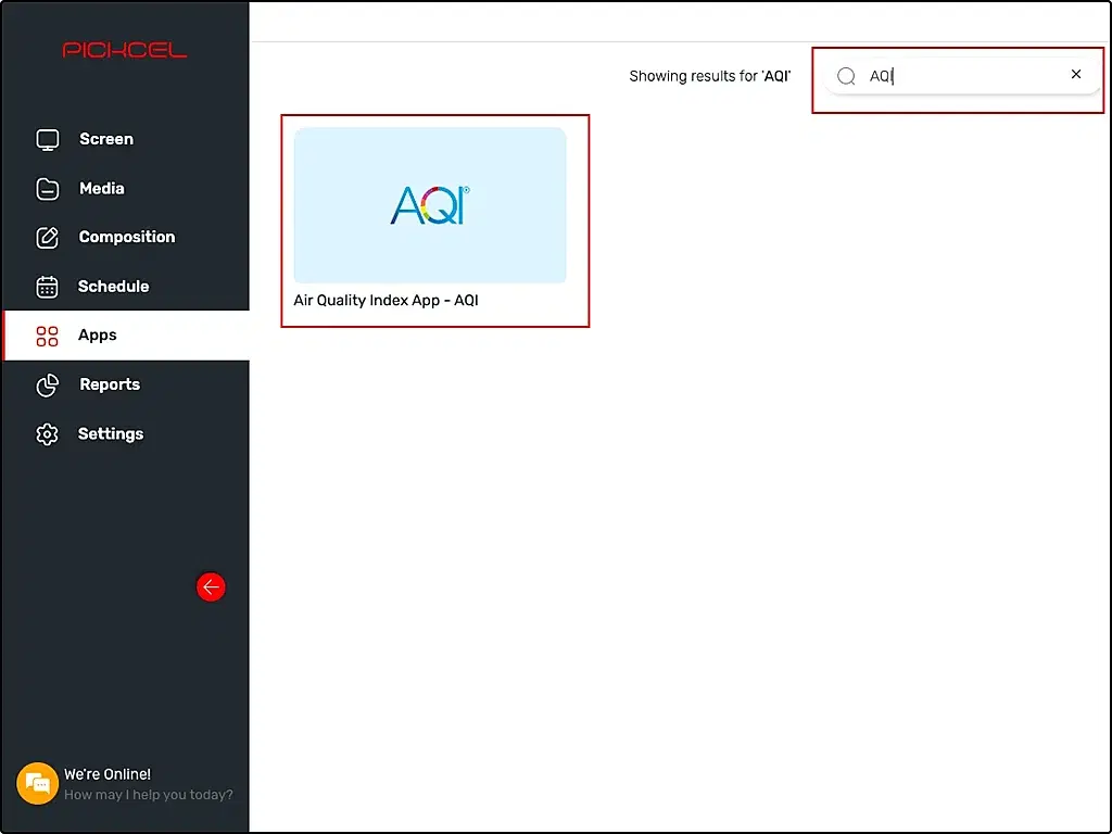 Monitoring air quality index with Pickcel AQI app. Step 2: Go to the app store and search AQI