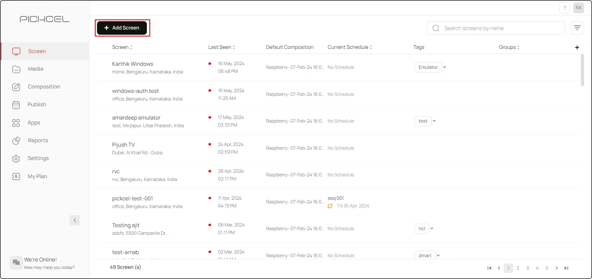 Add screen in Pickcel