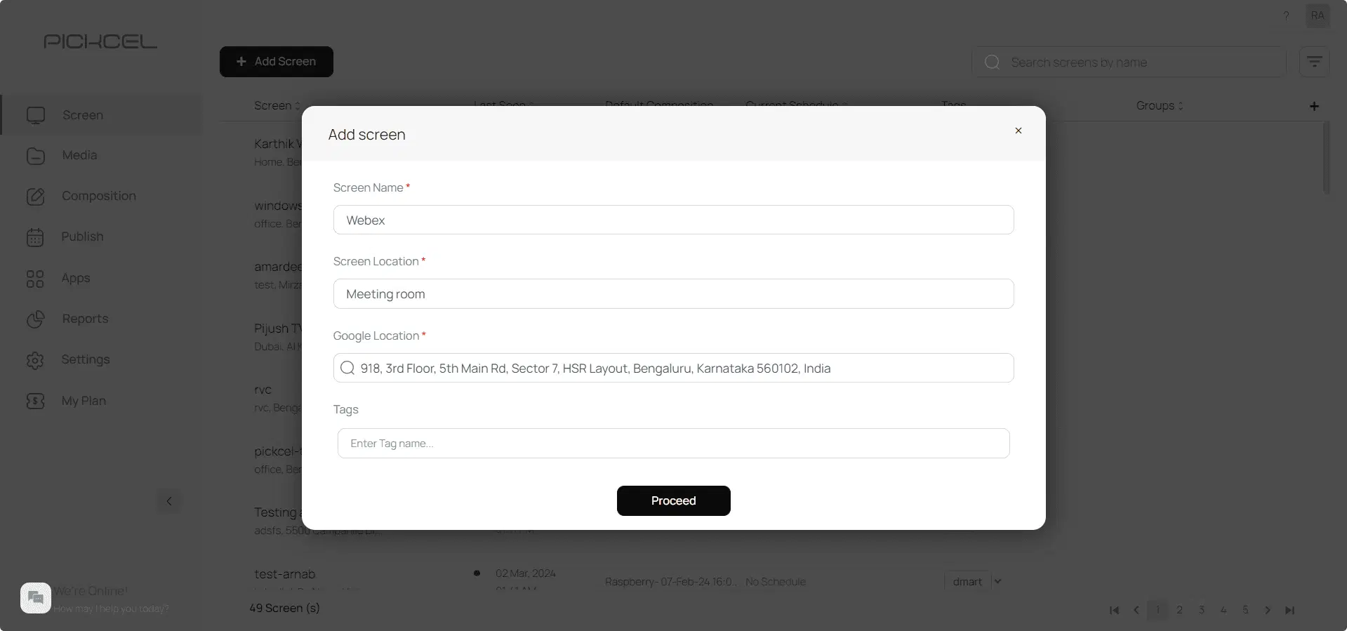 Screen registered successfully