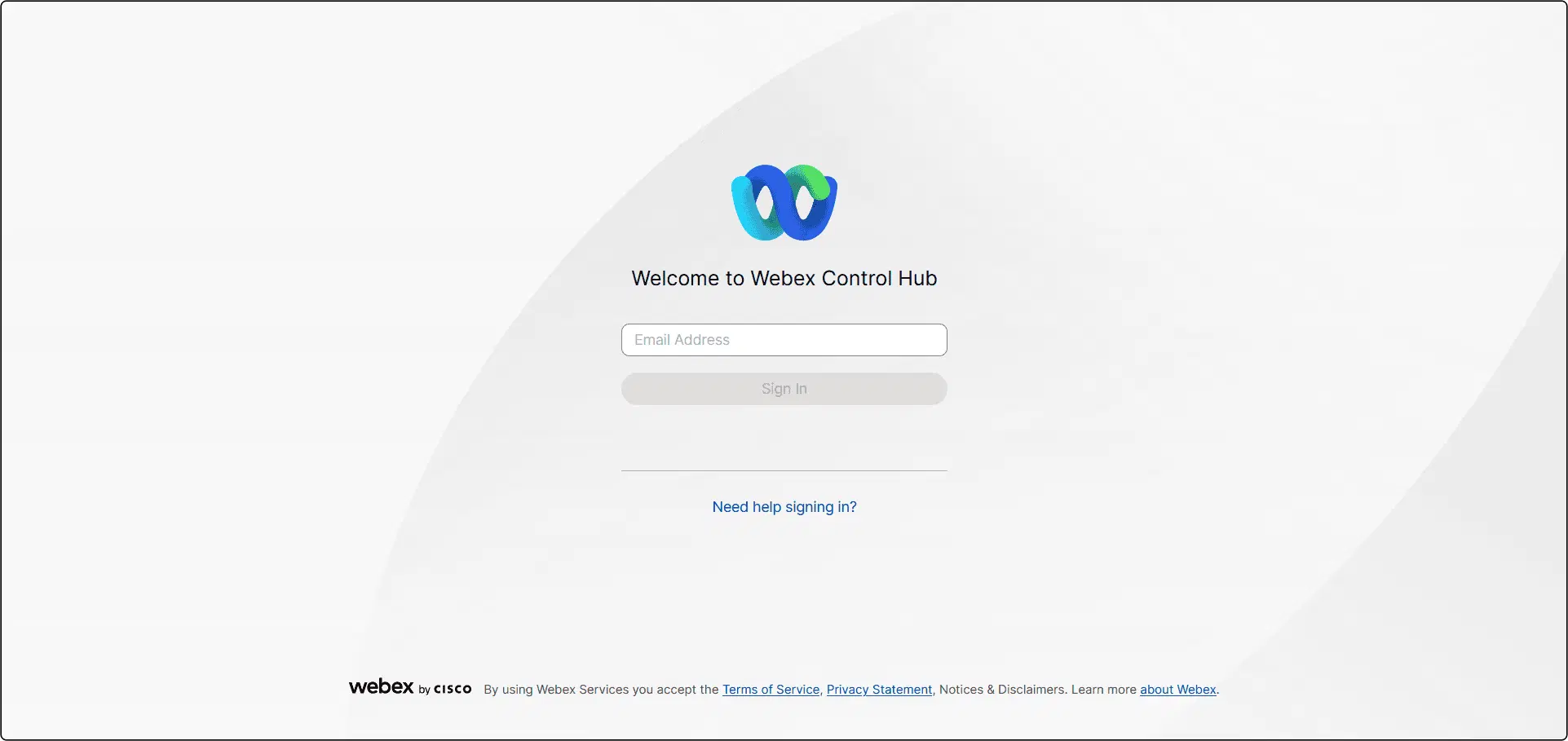 Webex Control Hub login