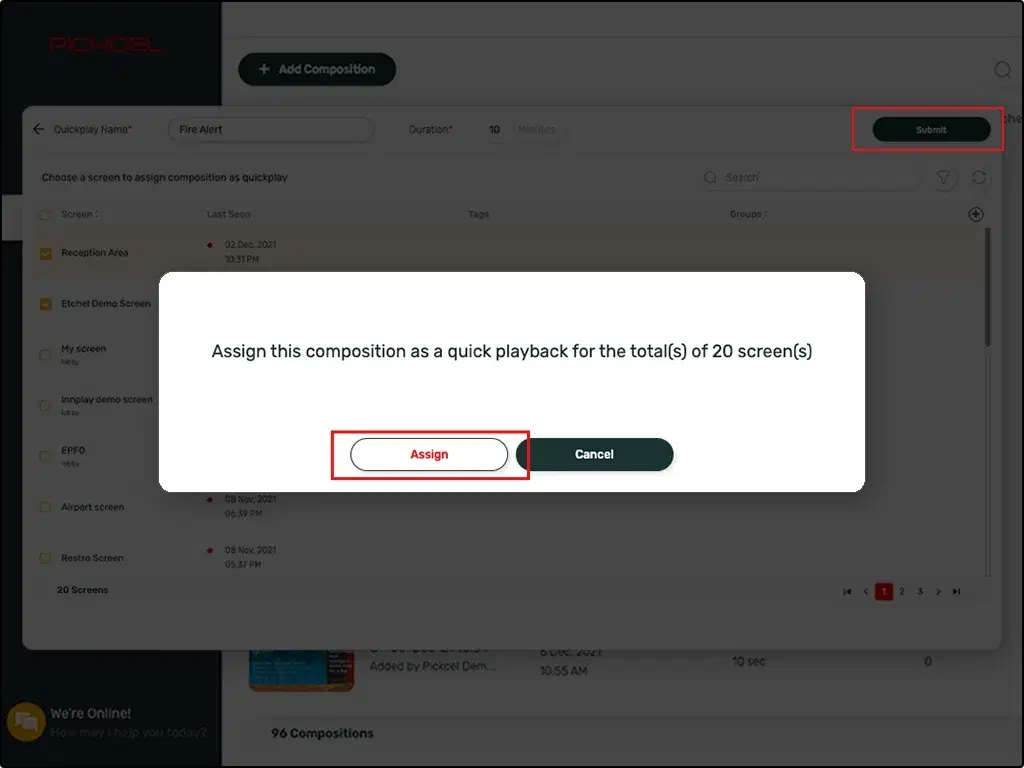Assign and submit quick play