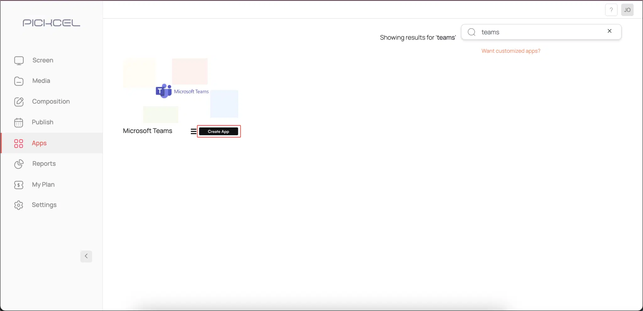 Create app in Pickcel