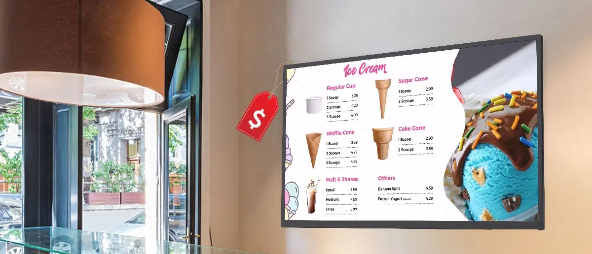 Restaurant digital menu board cost analysis and pricing information