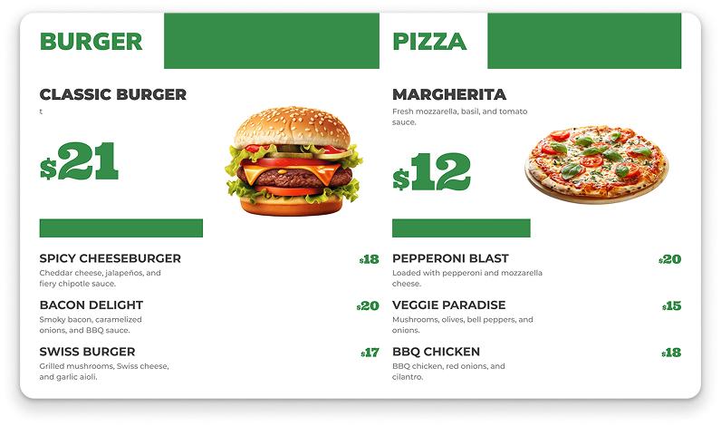 Stylish bar digital menu board with beverage categories and special offers