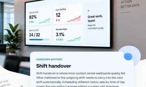 Call centre wallboard managed from a central dashboard across the floor