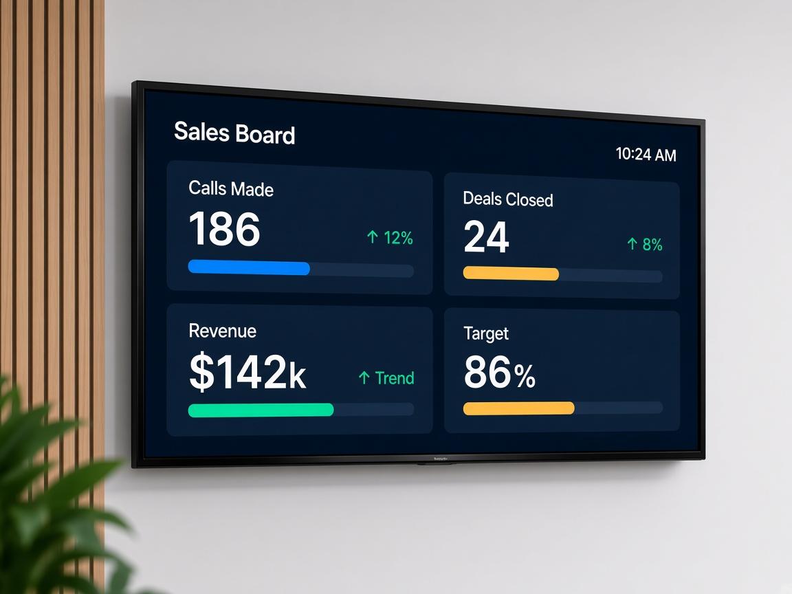 Sales leaderboard wallboard that can switch metric sets by shift or team