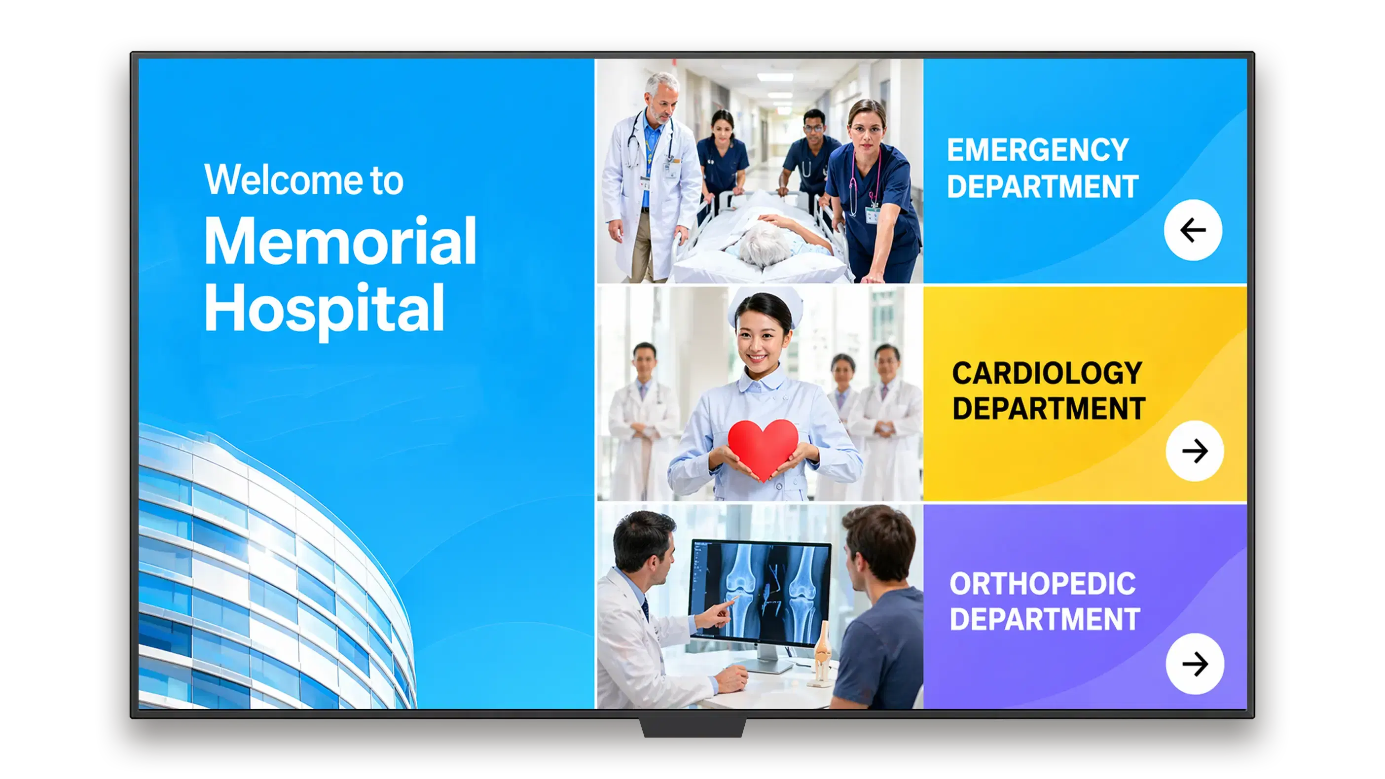 Digital wayfinding signage display in a facility lobby