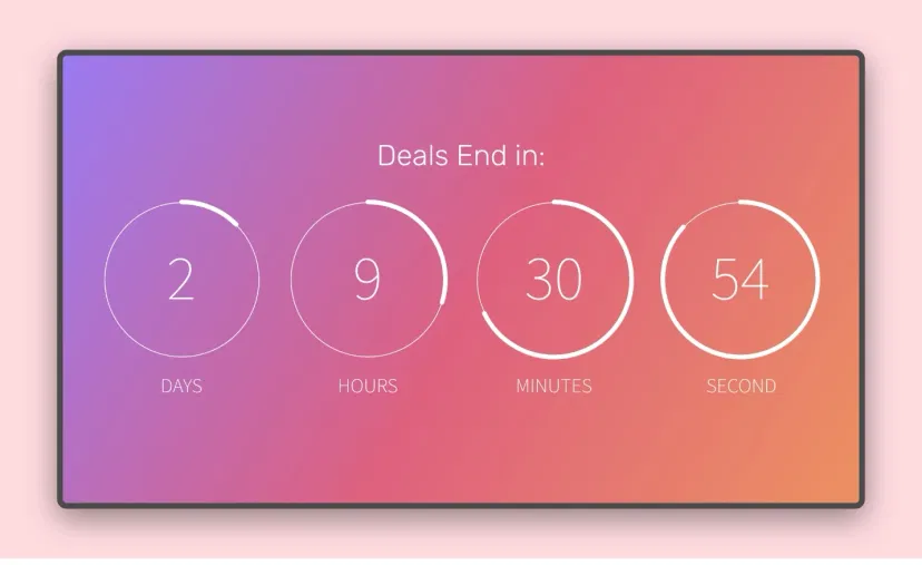 Countdown Timer app feed preview showing timer along custom text as Deals End in