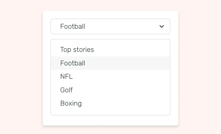 ESPN news app interface showing news topic list like Top headlines, horse racing, football, etc., to display on digital signage screens