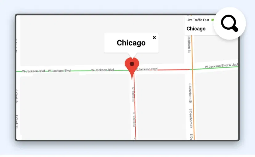 Google Traffic app interface with option to zoom a any area in the map
