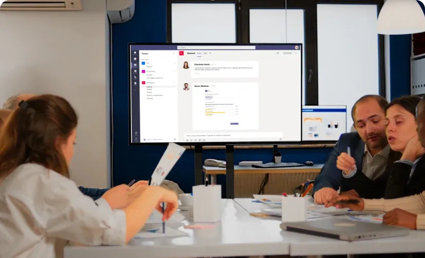 Digital signage powered by Pickcel displaying Microsoft Teams messages from brainstorming channel