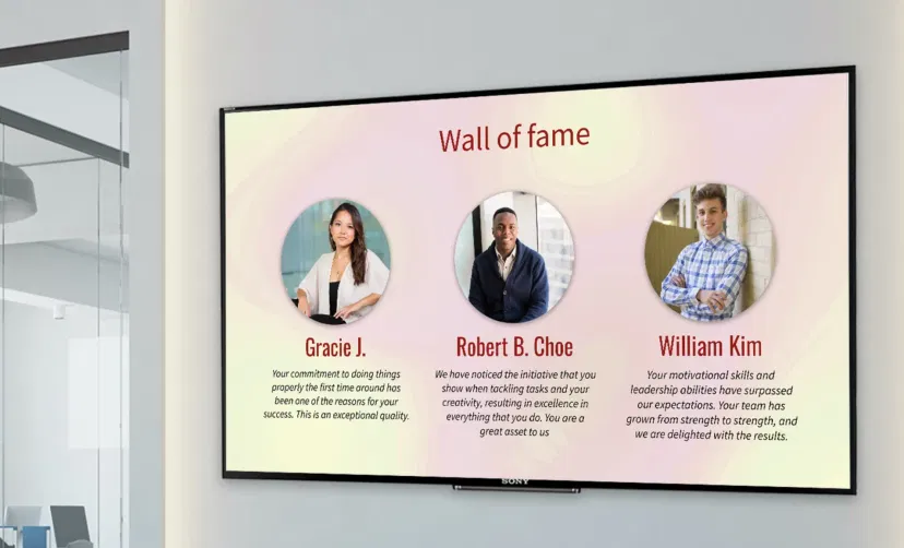 People Space App showing wall of fame of the star employees on the digital signage screen