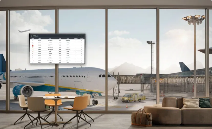 Flight status in hotel lobby