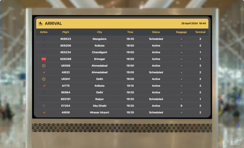 Flight updates in airport