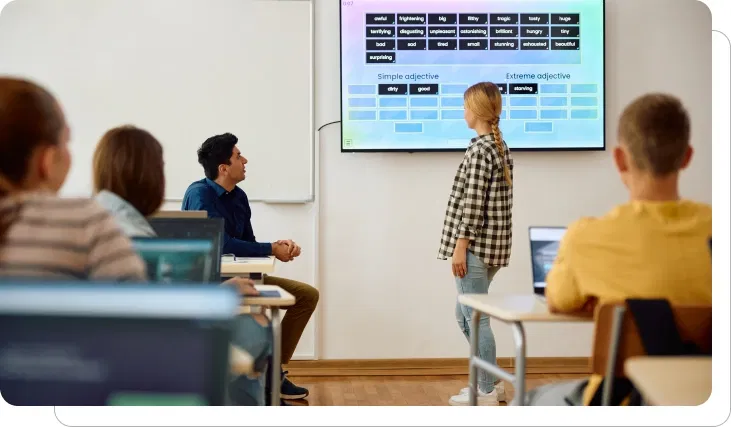 Students learning with digital whiteboard