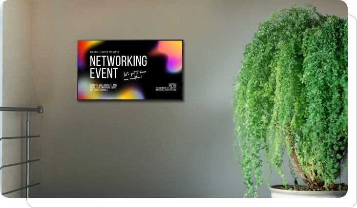Digital screen displaying networking event