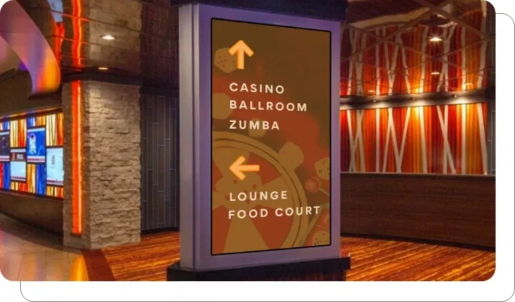 Digital screen showing wayfinding and e-maps for casino navigation