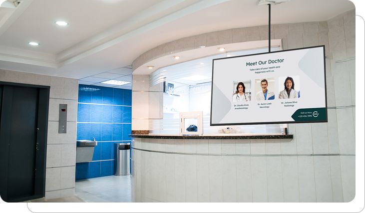 Surgery digital signage showcasing surgical experts
