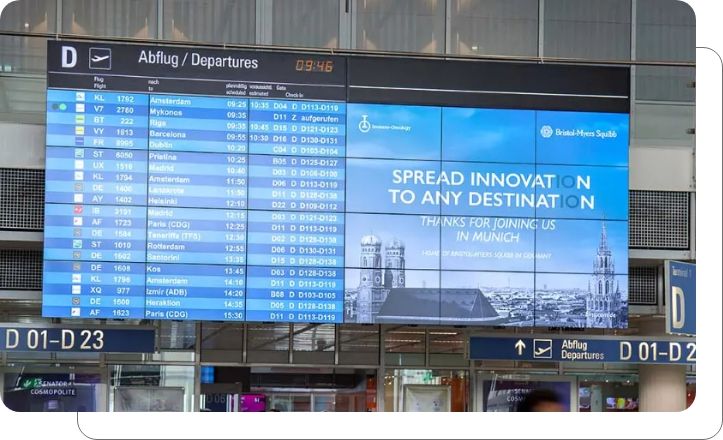 Airport digital signage displaying advertisements