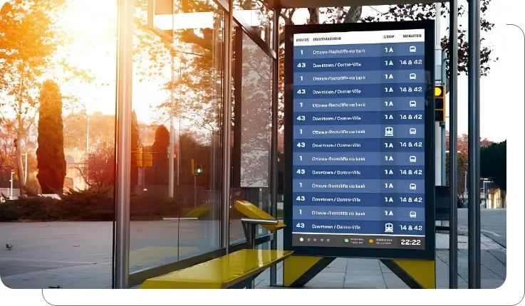 Bus schedules displayed on digital signage screen