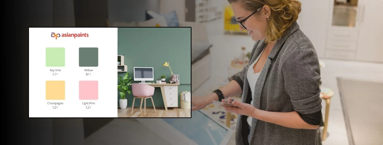 Asian Paints interactive kiosk managed with Pickcel digital signage software to display promotional content when idle.