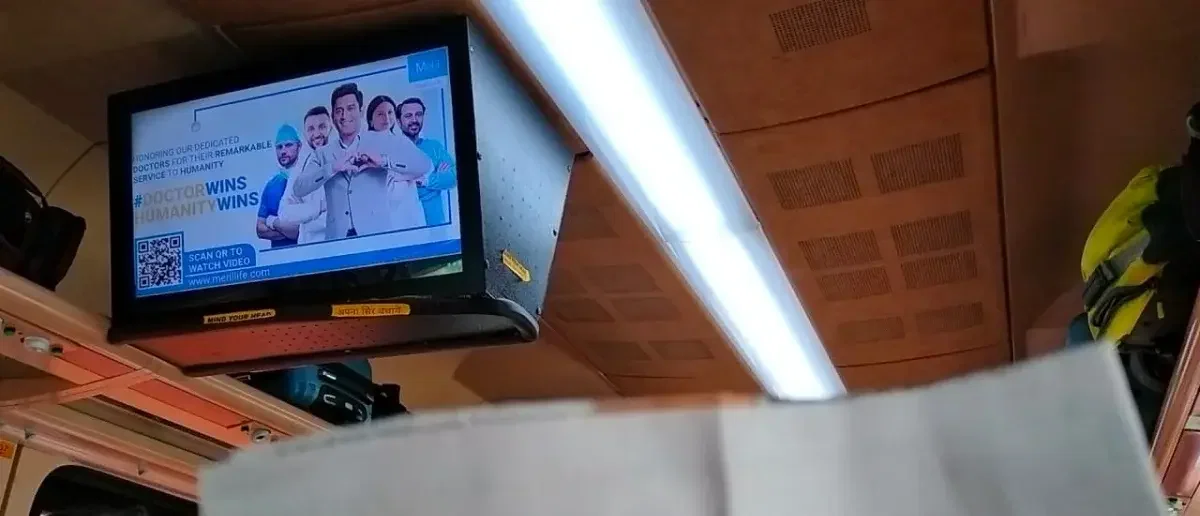 UBN Enterprise intercity train advertising with Pickcel digital signage software displaying dynamic content