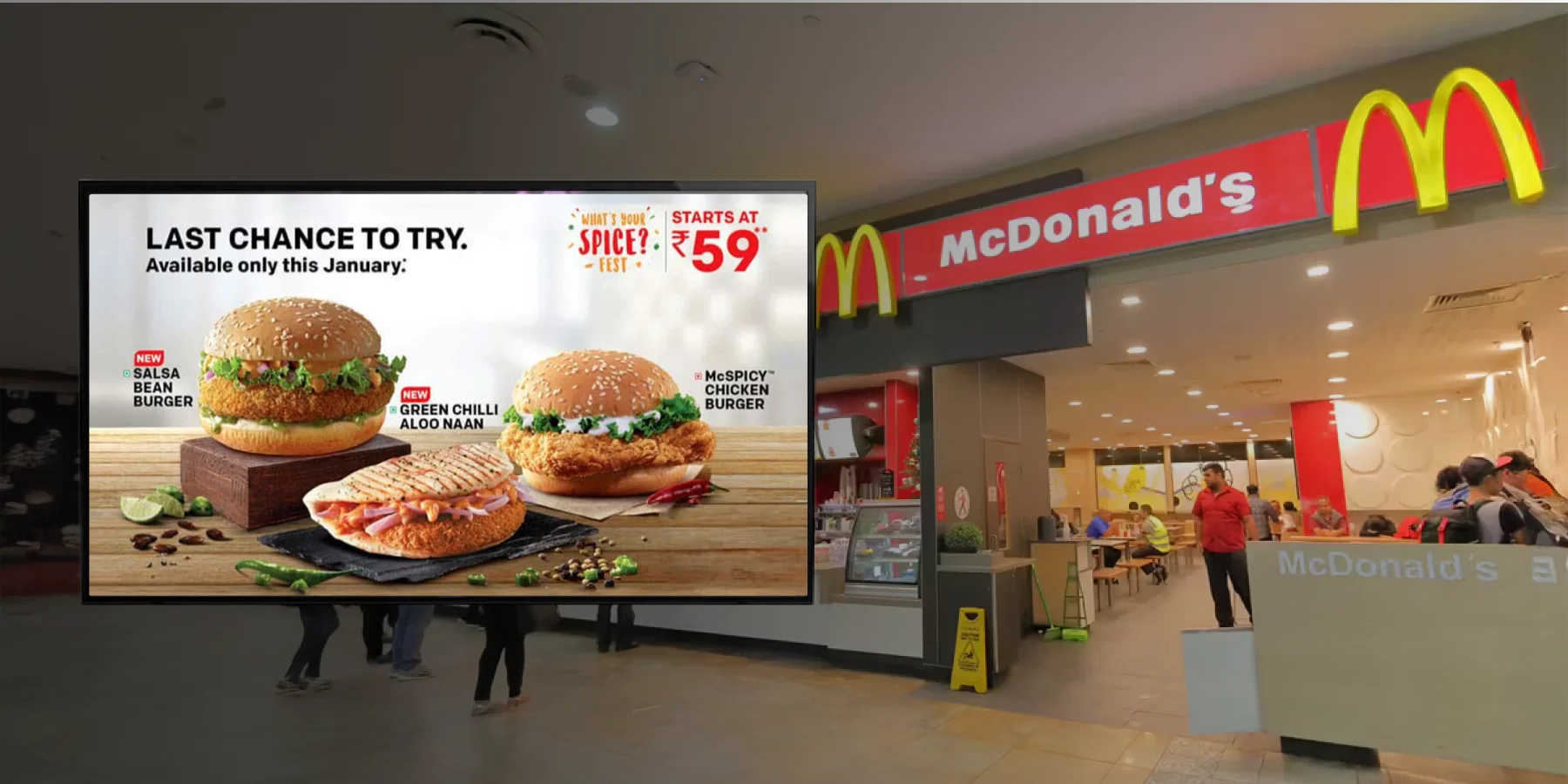 McDonald's India restaurant showing digital menu boards powered by Pickcel