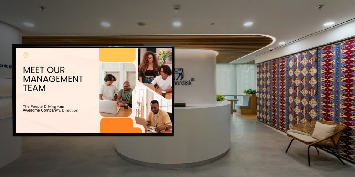 Novo Nordisk office displaying internal communications using Pickcel workplace digital signage